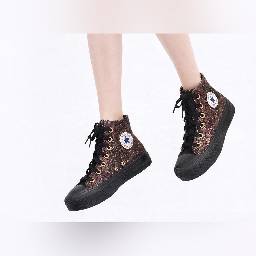 Converse You Chuck Taylor All Star High Top Bling Glitter Sparkle‎ Black Gold 5